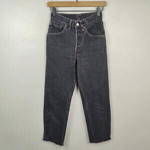 Vintage Levi's 26501 90s Straight Jeans Womens 25 Black‎ Wash High Rise Raw Hem